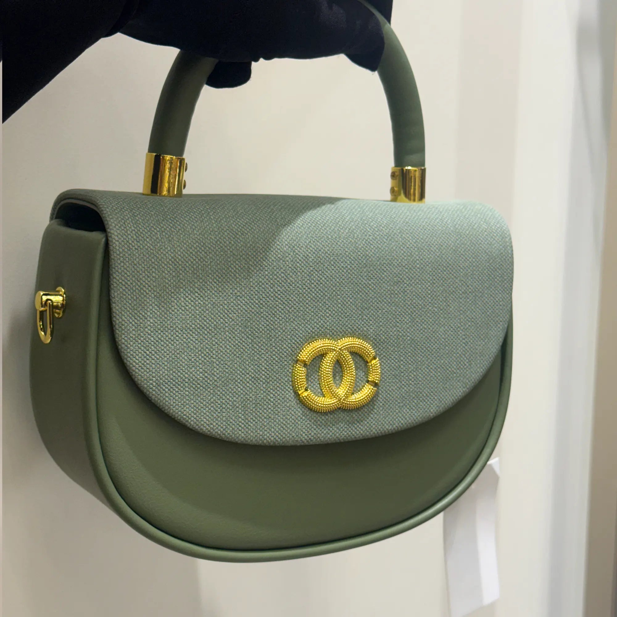 Curved Dual-Texture Cross Body Bag